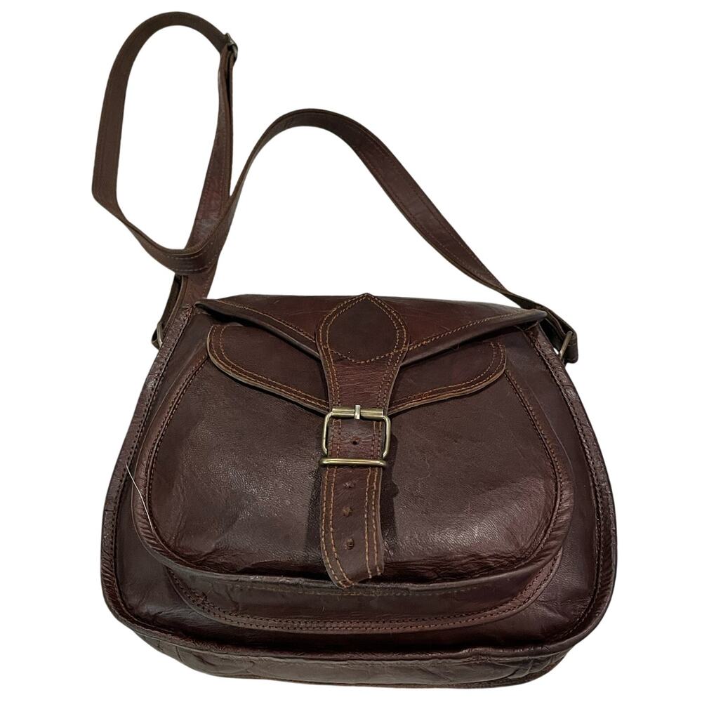 Handmade Vintage Goat Leather Saddle Sling Bag By Craftsmen For Women